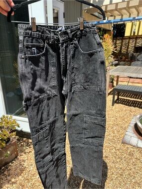 Washed Black Cargo Jeans with Utility Pockets